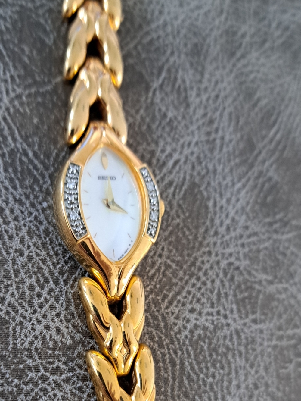 Gold Women's Seiko Bracelet Watch with Crystal Accents